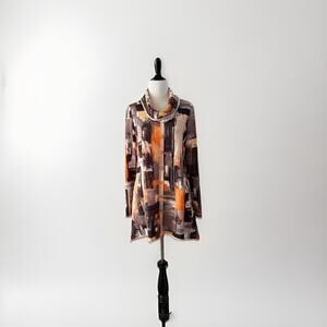 Pure Essence Top Womens M Multicolor Artsy Geometric Long Sleeve Tunic Abstract